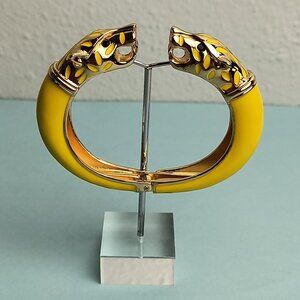 Statement Chunky Glaze Hinged Cuff Bracelet Double Wolf Head Yellow Gold…